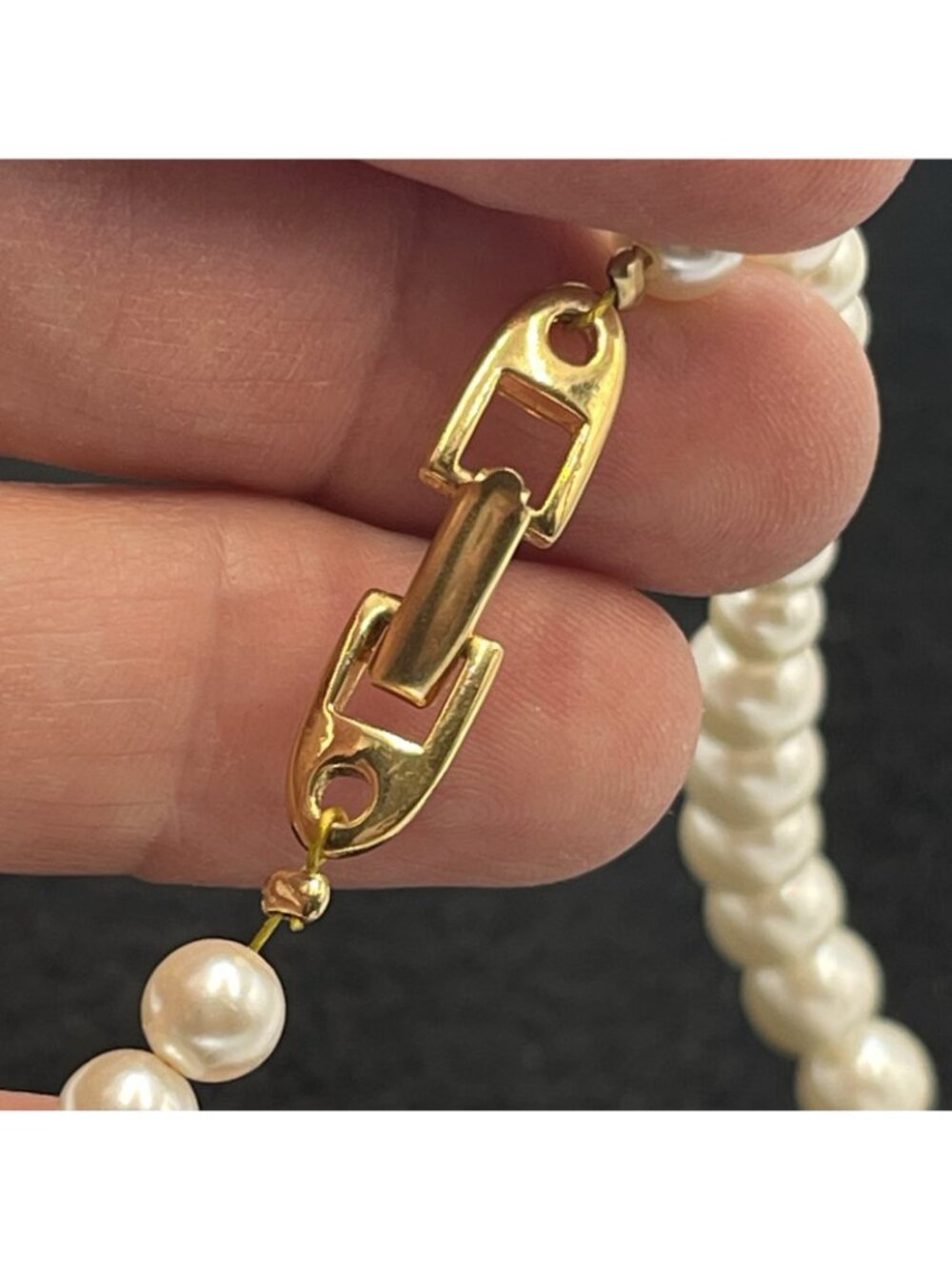 Vintage 80s Napier Necklace Faux Pearl Beaded Gold Tone Patent 4,774,743 - Picture 13 of 16